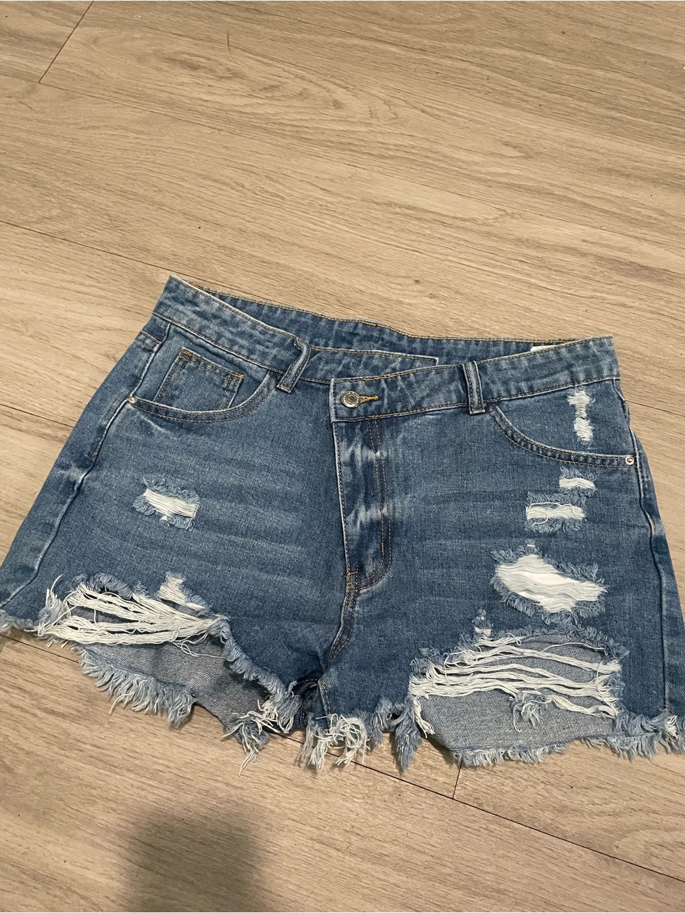 SHEIN Ripped Blue Denim Cutoff Shorts